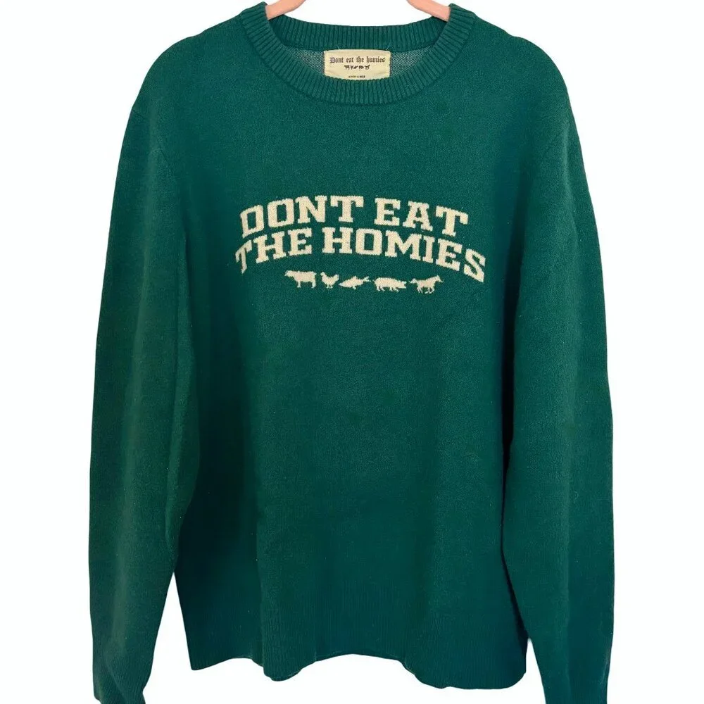 RARE Don't Eat the Homies Campus Knit Sweater, Green, Size Small (Unisex) - Picture 2 of 3